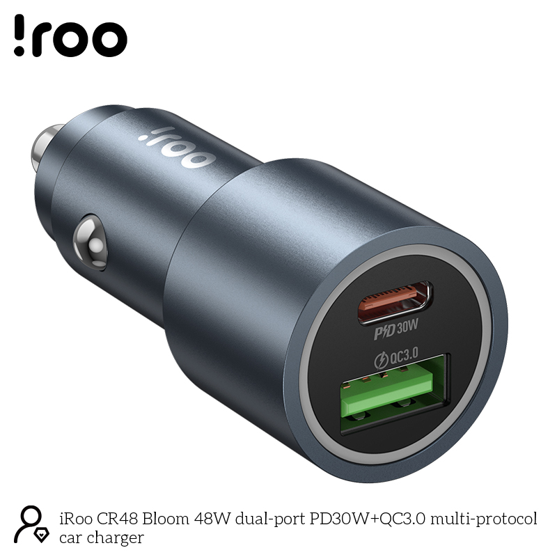 iRoo CR48 | Fast 48W Dual Port PD30W+QC3.0 Multi-Protocol car charger